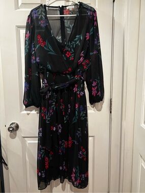 Calvin Klein Faux Wrap Chiffon Dress
